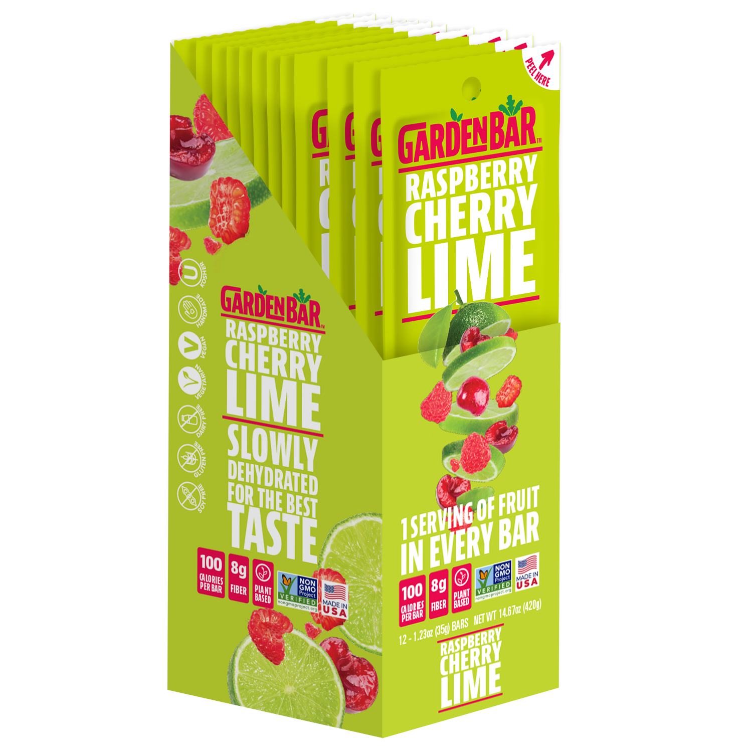Earth Ranch Garden Bar Raspberry Cherry Lime Bar Dehydrated Fruit Snack