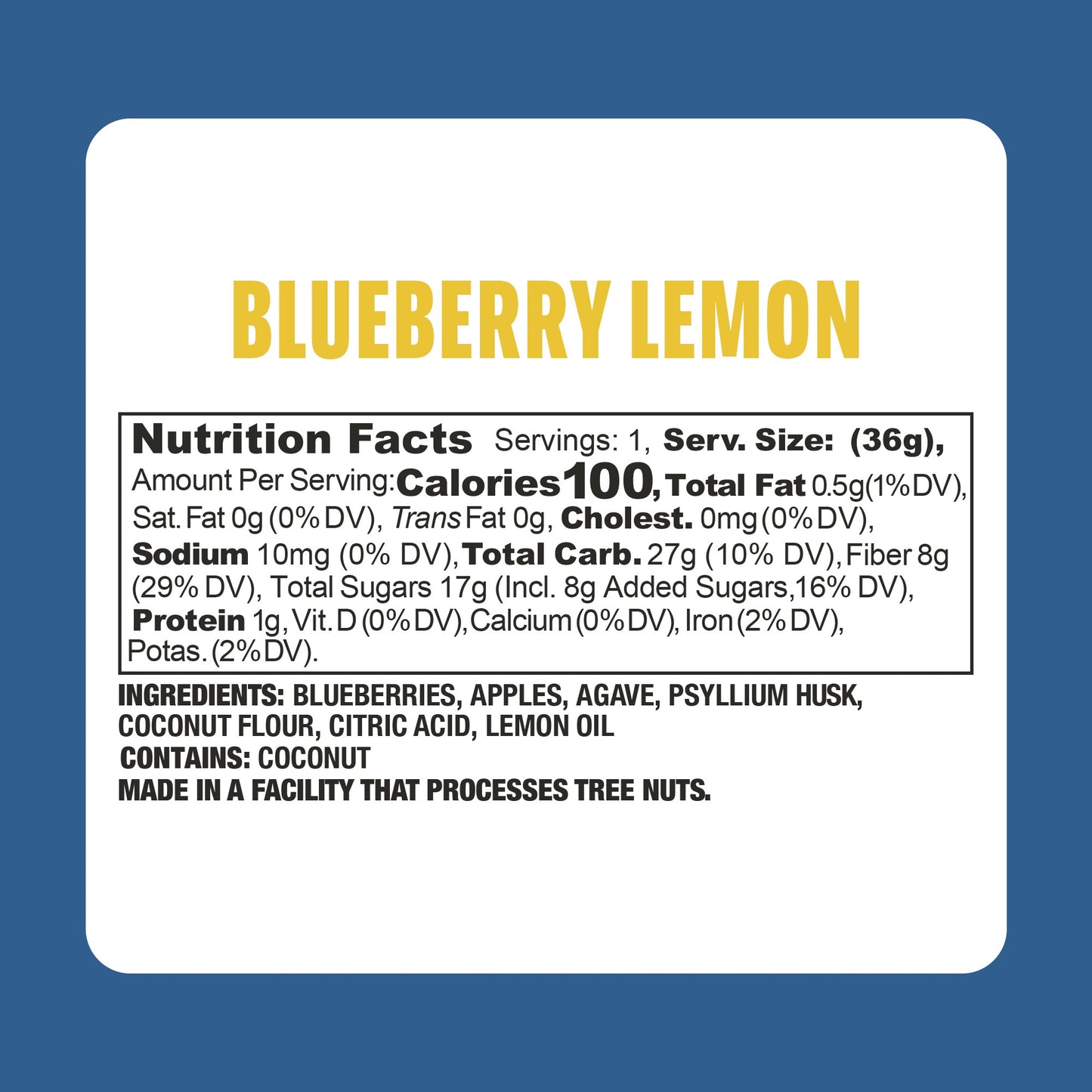 Earth Ranch Garden Bar Blueberry Lemon Fruit Bar Dehydrated Fruit Snacknutritional panel