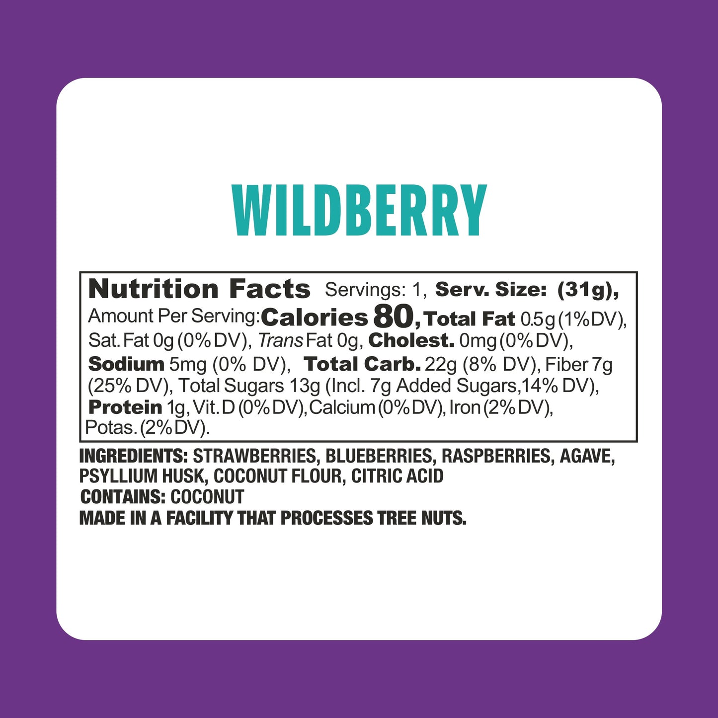 Earth Ranch Garden Bar Wild Berry Bar Dehydrated Fruit Snack nutritional panel