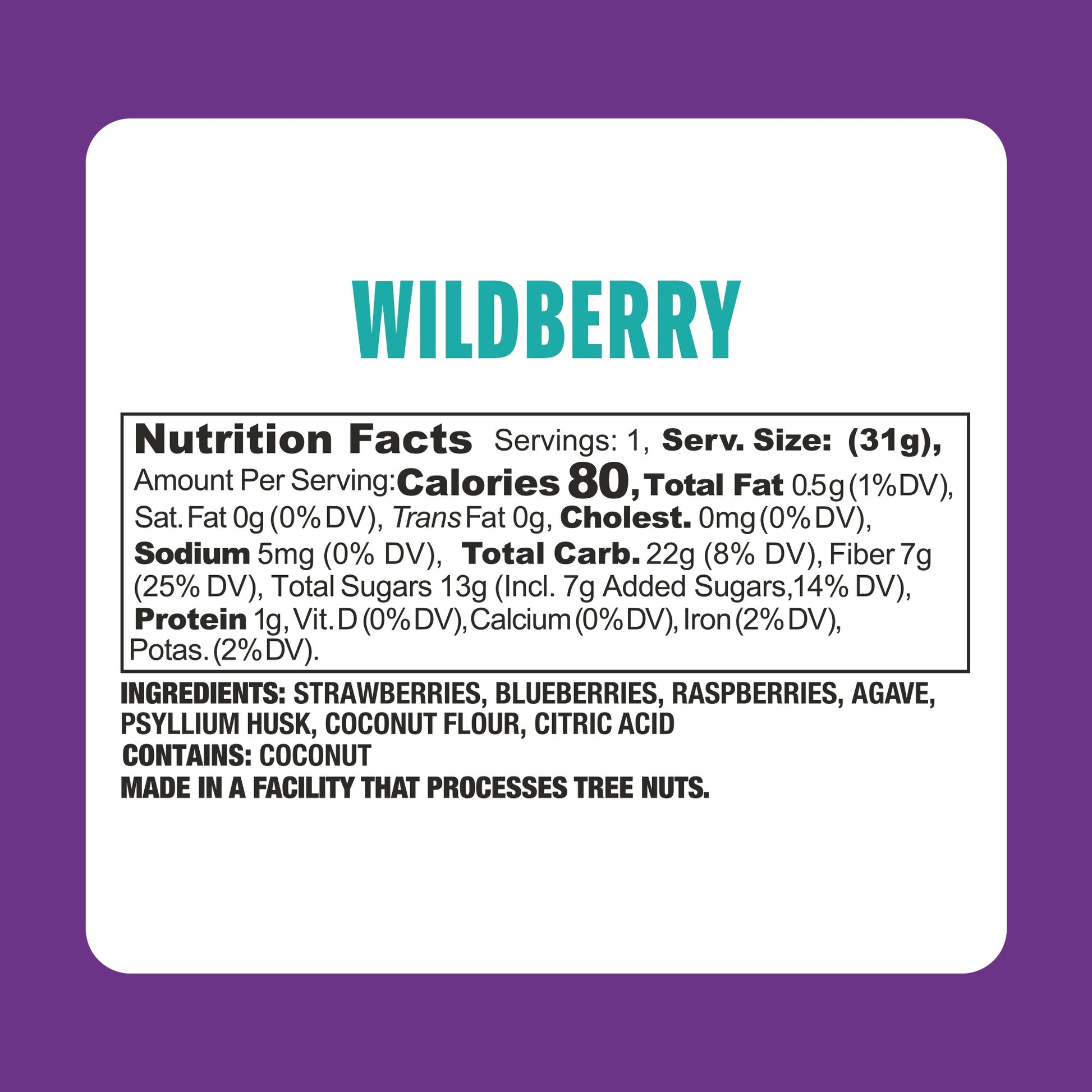Earth Ranch Garden Bar Wild Berry Bar Dehydrated Fruit Snack nutritional panel