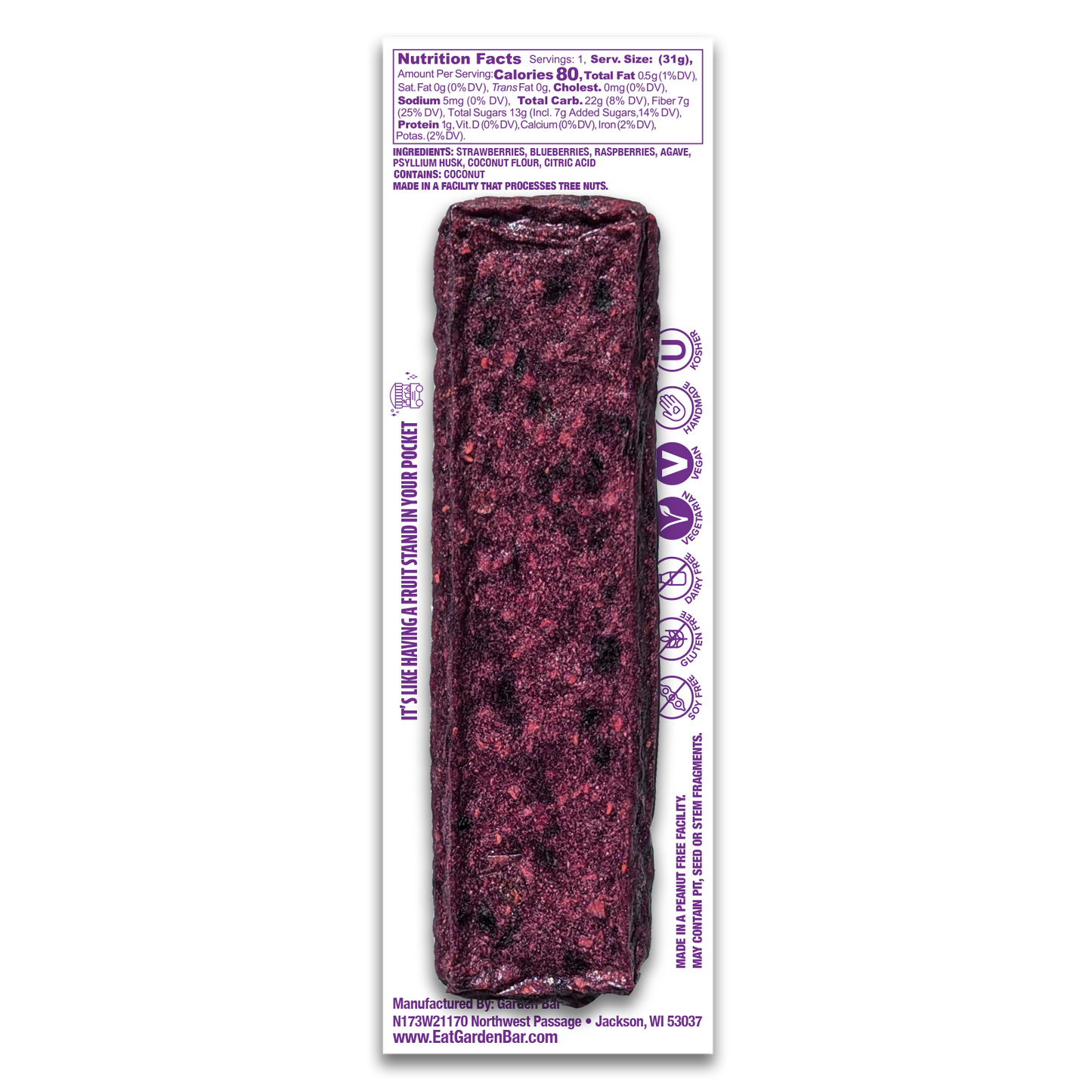 Earth Ranch Garden Bar Wild Berry Bar Dehydrated Fruit Snack