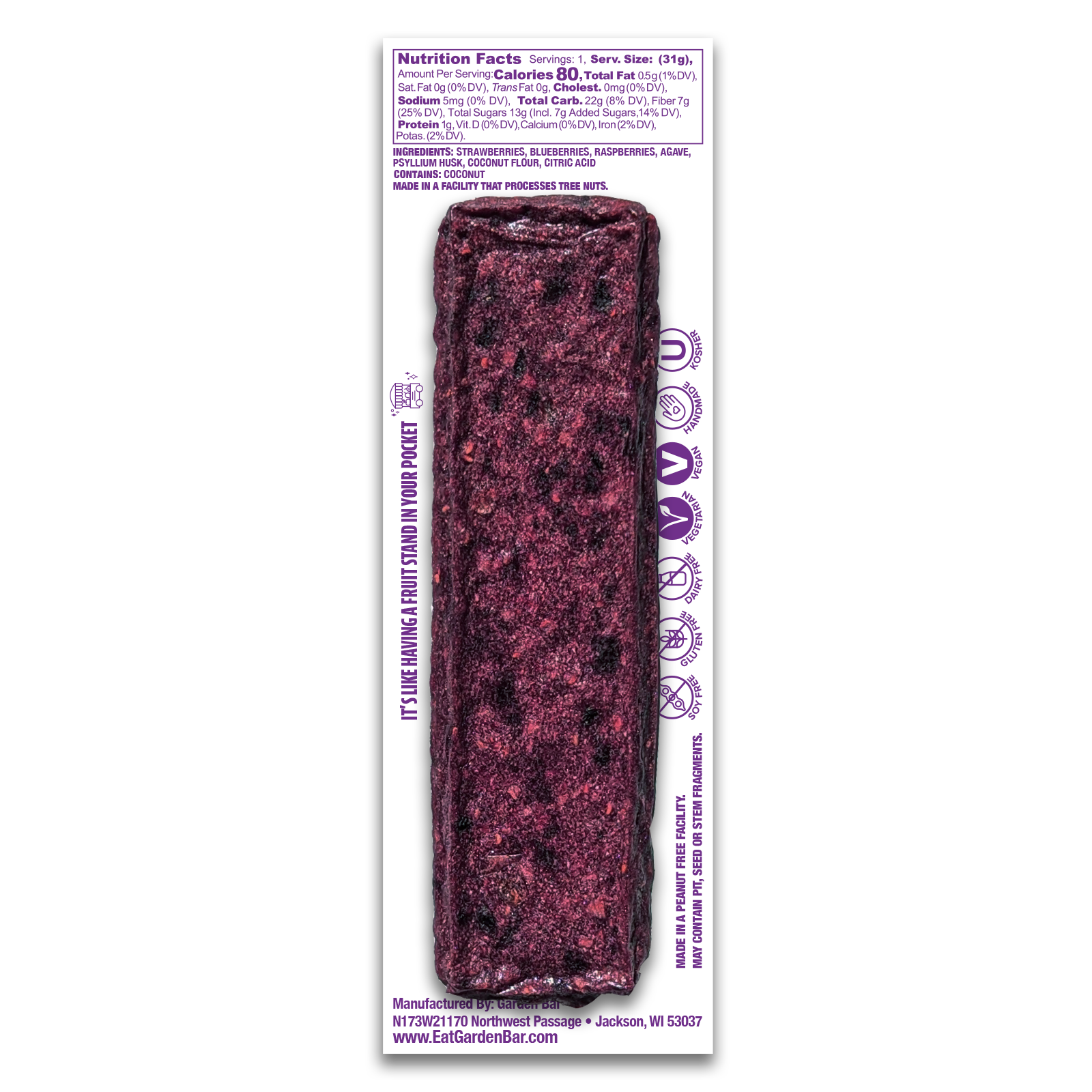 Earth Ranch Garden Bar Wild Berry Bar Dehydrated Fruit Snack