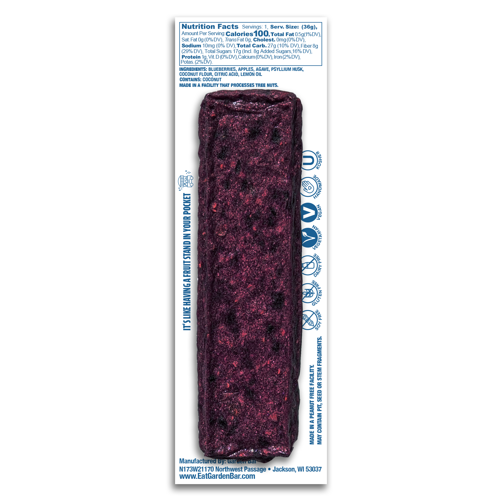 Earth Ranch Garden Bar Blueberry Lemon Fruit Bar Dehydrated Fruit Snack