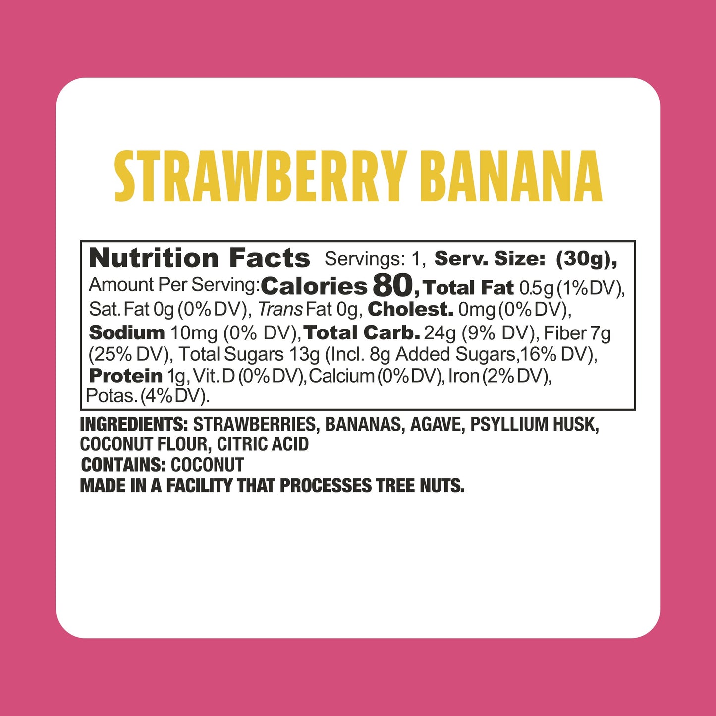 Earth Ranch Garden Bar Strawberry Banana Bar Dehydrated Fruit Snack nutritional panel