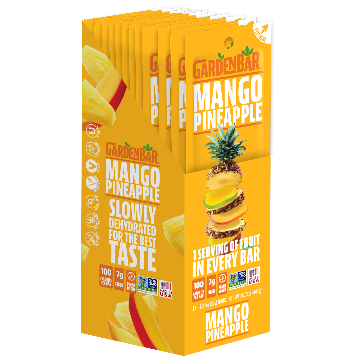 Earth Ranch Garden Bar Mango Pineapple Fruit Bar Dehydrated Fruit Snack